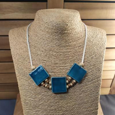 Collier 3 carrés Bleu Canard